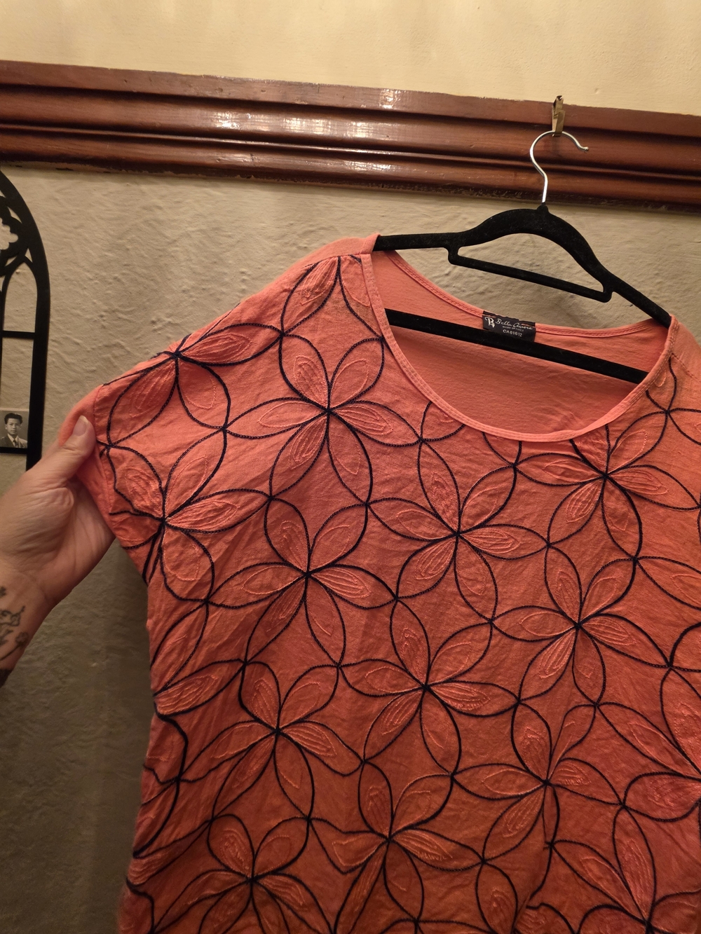 Coral Linen Made In Italy Boho Oversized Embroidered Top S/M - Picture 2 of 10